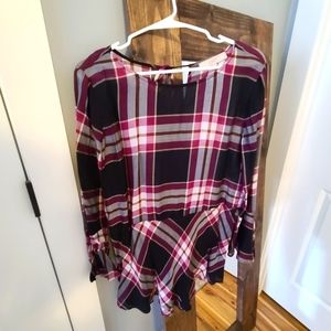 Loft plaid bell sleeve blouse